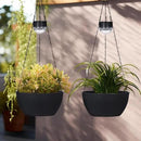 2 Packs Solar Hanging Basket Planters for Plants Outdoor, Self Watering Black Flower Plants Pots with Solar Light Drainer for Balcony Patio Garden Outdoor Decoration by CozyNest Decor