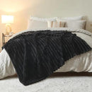 NEWCOSPLAY Super Soft Throw Blanket Black Premium Silky Flannel Fleece 3D Ribbed Jacquard Lightweight Bed Blanket All Season Use (Black Ribbed, Throw(50"x60")) by CozyNest Decor