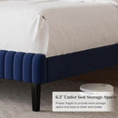 King Size Bed Frame and Headboard, Velvet Upholstered Platform Bed with Vertical Channel Tufted Headboard and Footboard, No Box Spring Required, Easy Assembly, Blue by CozyNest Decor