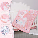 Cloele Pink Crib Bedding Set for Girls- 4 Piece Unicorns Baby Comforter Bed Set Includes Crib Skirt Quilt Fitted Sheet Toddler Pillowcase - Pink Soft Nursery Baby Bedding Set for Girls by TinyTreasures Baby Boutique