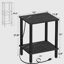 TUTOTAK End Table with Charging Station, Small Side Table, Nightstand Bedside Table, 2-Tier Storage Shelf for Small Space, Living Room, Bedroom, Marble Black TB01BMK040 by CozyNest Decor