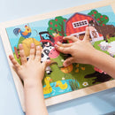 Animals Wooden Jigsaw Puzzle for Kids Set of 2 - African Wildlife and Farm Animals（15 pcs） Preschool Educational Learning Toys Gift for Toddlers Boys and Girls by TinyTreasures Baby Boutique