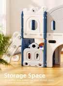 8 in 1 Toddler Slide and Climber Playset Indoor Outdoor Kids Slide with Basketball Hoop,Telescope, Storage Space, Freestanding Backyard Playground for Toddler Age 1-3, Blue by TinyTreasures Baby Boutique