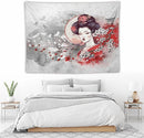 Japanese Geisha Tapestry Asian Red Cherry Blossom Traditional Kimono Folk Tapestries Home Decor for Living Room Bedroom Apartment Farmhouse Dorm 80"x60" by CozyNest Decor