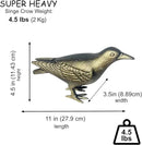 NACH Crow Decor, 4.5 x 11 x 3.5 inch, Cast Iron Antique Gold Raven Statue, Raven Decor for Outside - Head Up Crow Statue