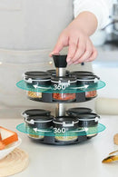 360 rotating 2 tier 12 jars spice rack (12 spice jars) Revolving Seasoning Organizer. Spinning Spice Rack for Counter top and Cabinet by CozyNest Decor