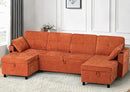 ACMEASE110“ Inches L-Shaped Pull Out Sofa Bed w/Storage Chaise & Adjustable Back, Chenille Sectional Sofa w/USB Port,Tufted Sleeper Couch w/Cup Holders for Living Room, Orange by CozyNest Decor