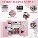 Costzon Corner Kids Kitchen Playset, Wooden Play Kitchen with Sounds & Lights, Washing Machine, Range Hood, Ice Maker, Microwave, Oven, Sink, Pretend Toy Kitchen Set for Toddler, Gift for Boys Girls by TinyTreasures Baby Boutique
