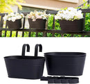 3 Pack Metal Hanging Flower Pots for Railing Fence，Outdoor Balcony Rail Planter with Detachable Hooks Drainage Holes for Deck Garden Home Decor Black by GreenHaven Gardens
