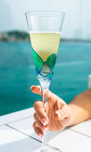 Victoria Barcelona Champagne Flute Set of 2 – 7.5 oz Mouth-Blown Turquoise Sea Glass | Hand-Painted, Gaudí & Murano Inspired | Artistic Unique Gift Ideas for Her or Him by CozyNest Decor