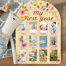 ORIGACH My First Year Baby Growth Photo Display Wood Board - 12 Months Newborn Milestones Photo Board - Neutral Baby Keepsake Board 1st Birthday Party Nursery Decor New Mom Gift - Flower by TinyTreasures Baby Boutique