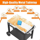 Outdoor Grill Table, Movable Dining Cart, Pizza Oven Table Stand, Double-Shelf Grill Stand, Food Prep and Work Cart with Wheels, Hooks, Fits for Blackstone Ninja by CozyNest Decor