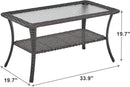 Patio Tables Outdoor Coffee Table - Wicker Rattan Coffee Tables with 2-Tier Storage Shelf Glass Top for Outside Proch Deck Balcony Garden Rectangle Brown by GreenHaven Gardens