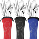 6 Pack Reusable Flatware Sets Knife, Fork, Spoon, Chopsticks, 24Pcs Portable Travel Stainless Steel Tableware Dinnerware with Carrying Case by CozyNest Decor