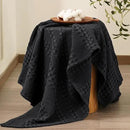 PHF 100% Cotton Waffle Weave Throw Blanket, Soft Lightweight Breathable Cozy Summer Throws for Couch Bed Sofa, Luxury Aesthetic Woven Blanket for Home Decor & Office, 50"x60", Black by CozyNest Decor
