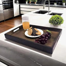 Large Bamboo Wooden Tray with Handles, Rectangular Natural Solid Wood, Black Walnut Color Serving Tray Suitable for Kitchen,Bedroom,Coffee, Party Bars. (14.9x10.2x1.57 inches) by CozyNest Decor
