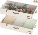 Under Bed Storage Containers, 2-Pack Underbed Storage Box, Collapsible Clothes Storage Bins with Handles and Lid, Medium Under Bed Organizers for Shoe, Blanket, Toy, Pillow, Sheet, Beige by CozyNest Decor