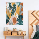 Abstract Bohemian Mid Century Tapestry, Tropical Leaves Modern Geometric Archway Minimalist Bohemian Botanical Aesthetic Wall Hanging, Sage Green Gold Home Decor Art for Bedroom 60x80 Inch