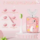 Kids Electric U Shaped Toothbrush,Kids Sonic Full Mouth Toothbrush with 4 Soft Brush Head Automatic Rechargeable 6 Cleaning Modes IPX7 Waterproof 360 Degree Cleaning - Age8-15 Pink by TinyTreasures Baby Boutique