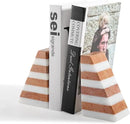 Marble Book Ends, Non-Skid Bookends for Shelves, Composite Bookend with Natural Stone, Heavy Duty Book Stopper, Collected CDs and Oversized Books Organizer, White & Red Decorative Bookends by CozyNest Decor