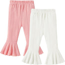 2 Pack Toddler Baby Girl Pants Flare Leggings Ribbed Knit Newborn Bell Bottoms Solid Ruffle Infant Pants for Girls by TinyTreasures Baby Boutique