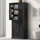 72.2" Tall Storage Cabinet with 4 Doors and Drawer, Freestanding Linen Cabinet, Wooden Pantry with Adjustable Shelf for Kitchen, Bathroom, Living Room Black by CozyNest Decor