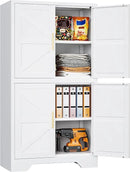 SISESOL White Storage Cabinet with 4 Doors and 2 Adjustable Shelves,Farmhouse Food Pantry Cabinets,Small Bathroom Cabinet,4 Tier Metal Storage Cabinets for Home Kitchen,Dining/Living/Laundry/Room by CozyNest Decor