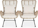 IDZO Isabelle Upgraded 2000 Hours UV Wicker Chairs Outdoor Set of 2, 500 lbs Capacity Outdoor Patio Chair, All-Weather Club Chair with Water-Resistant Olefin Cushions, Boho Style, Beige by CozyNest Decor