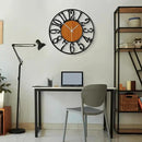 Maxstar Round Wall Clock for Living Room Decor Battery Operated Non Ticking Black Metal Wood Clocks for Home Living Room Garden Office Kitchen Decoration -13 inch by CozyNest Decor