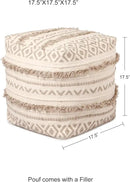 REDEARTH · Tufted Pouf Ottoman with Filler Textured Storage Cube Bean Bag Pouffe Footrest for Living Room, Bedroom, Nursery, Kidsroom; 100% Cotton (17.5"X17.5"X17.5", Geometric Craft Taupe) by CozyNest Decor