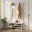 Coat Rack with Shoe Storage, Wooden Hall Tree with Bench, 11 Hooks and 2-Tier Storage Shelves, 3-in-1, Entryway Bench with Coat Rack (39.3"-Deep White) by CozyNest Decor