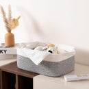 OIAHOMY 3 Pack Storage Baskets for Organizing, Woven Cotton Rope Basket for Shelves, Closet Organizer Bins with Handles, Rectangle Toy Organization, 13.78''×9.84''×5.5'', Grey & White by TinyTreasures Baby Boutique