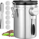 Airtight Coffee Canister, HAIOOU 22OZ Large Stainless Steel Coffee Bean Storage Container with Date Tracker, Measuring Scoop, 6Pcs CO2 Valves and Mini Tongs for Beans, Grounds, Sugar and more - Silver by CozyNest Decor