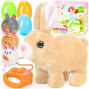 Plush Bunny Easter Toys for Kids,Interactive Bunny with Sounds,Can Walk,Wag Tail and Twitch Nose with Remote Control Leash,Easter Eggs with Pull Back Cars,Easter Birthday Gift for Toddlers by TinyTreasures Baby Boutique