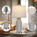 25“ Traditional Table Lamps Set of 2, Bedside Touch Lamp with USB C+A Charging Ports, Rustic Farmhouse Jar Table Lamps for Living Room Bedroom, Side Table Lamp with Beige Fabric Shade, Antique Grey by CozyNest Decor