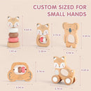 Freniland Wooden Montessori Toys, 5-Piece Wooden Baby Toys, Koala Wooden Baby Rattle, Fox Stacking Ring Baby Toys, Little Fox Wooden Baby Push and Pull Toys,Newborn Baby Gift Sets for Boys and Girls by TinyTreasures Baby Boutique