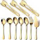 Gold Serving Utensils, OGORI 10-Piece Polished Stainless Steel Gold Serving Utensils Set Include Serving Spoons, Slotted Serving Spoon, Serving Tongs, Serving Fork, Salad Fork, Soup Ladle, Pie Server by CozyNest Decor