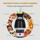 3/4 HP Corded Garbage Disposal for Kitchen Sinks, TECASA Continuous Feed Food Waste Disposer, Sound Reduction, Power Cord Included, Grey and Black - HyperCrush 75 by CozyNest Decor