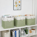 Bidtakay Cubby Storage Bins Set of 3 Fabric Baskets for Shelves Closet Drawer Organizer Storage Cubes 13x13 Collapsible Organization Baskets for Nursery Toy Shelf (White&green) by TinyTreasures Baby Boutique
