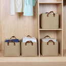 KEEGH Storage Baskets for Organizing, Fabric Storage Bins for Shelves with Leather Handle, Shelf Baskets for Closet Organization, 15" L x 11" W x 10" H, Brown, 4 Pack by CozyNest Decor
