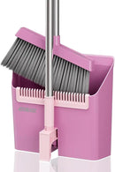 JOYMOOP Pink Broom and Dustpan Set, Upright Angle with Built-in Comb Teeth for Kitchen, Lobby, Pet Hair and Hard Floors by CozyNest Decor