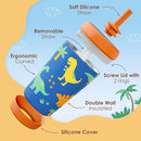 Kid Insulated Stainless Steel Tumbler with Silicone Straw, 12oz Sippy Cup for Kids (Dinosaurs) by TinyTreasures Baby Boutique