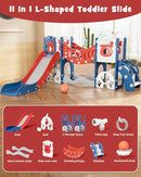 YUFU Toddler Slide Set, 11 in 1 Kids Slide for Toddlers 1-3, Toddler Playset with Climbing Bridge, Golf Set, Basketball Hoop, Indoor Outdoor Playground (Blue Red) by TinyTreasures Baby Boutique