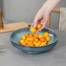 Ceramic Fruit Bowl for Kitchen Counter,Decorative Pedestal Bowl for Table Countertop,Large Footed Serving Bowl,10.2 Inch (Blue) by CozyNest Decor