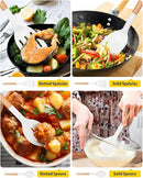 Pack of 4 Silicone Cooking Utensils Set, Non Stick Solid Spatulas and Heat Resistant Slotted Spoons with Wooden Handle, Ideal Wood Kitchen Utensils Set for Frying,Serving,Turning,Stirring (WHITE) by CozyNest Decor