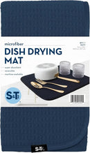S&T INC. Dish Drying Mat, 16” x 18”, Absorbent Microfiber Kitchen Counter Mat, Dish Drying Pad for Dishes, Utensils, Pots and Pans, Large, Navy by CozyNest Decor