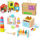 OOOK Montessori Toys for 1 Year Old, 7 in 1 Learning Educational Kit with Sensory Bin,Nesting Box, 3 in 1 Educational Box,Pounding Bench and Baby Stacking Cups by TinyTreasures Baby Boutique