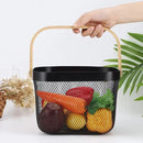 Metal Mesh Steel Basket, Storage Organizer Basket Multi-functional Hanging Kitchen Baskets Fruit Basket Bin with Bamboo Handle for Kitchen Bathroom Picnic Shopping Decor Cabinet Home, Black by GreenHaven Gardens