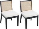 VESCASA Upholstered Dining Chairs with Square Rattan Back, Armless Padded Sherpa Fleece Cushion Dining Chairs with Wood Legs for Dining Room, Kitchen, Set of 2, Black Frame by CozyNest Decor