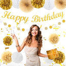 White-Gold Champagne Birthday Party-Decorations Paper-Flowers - 14pcs Happy Banner Engagement Honeycomb Tissue Pom Poms,Women Streamers Garland Beige Fans,21st 18th Girl Hanging Supplies Decor Hugfond by CozyNest Decor